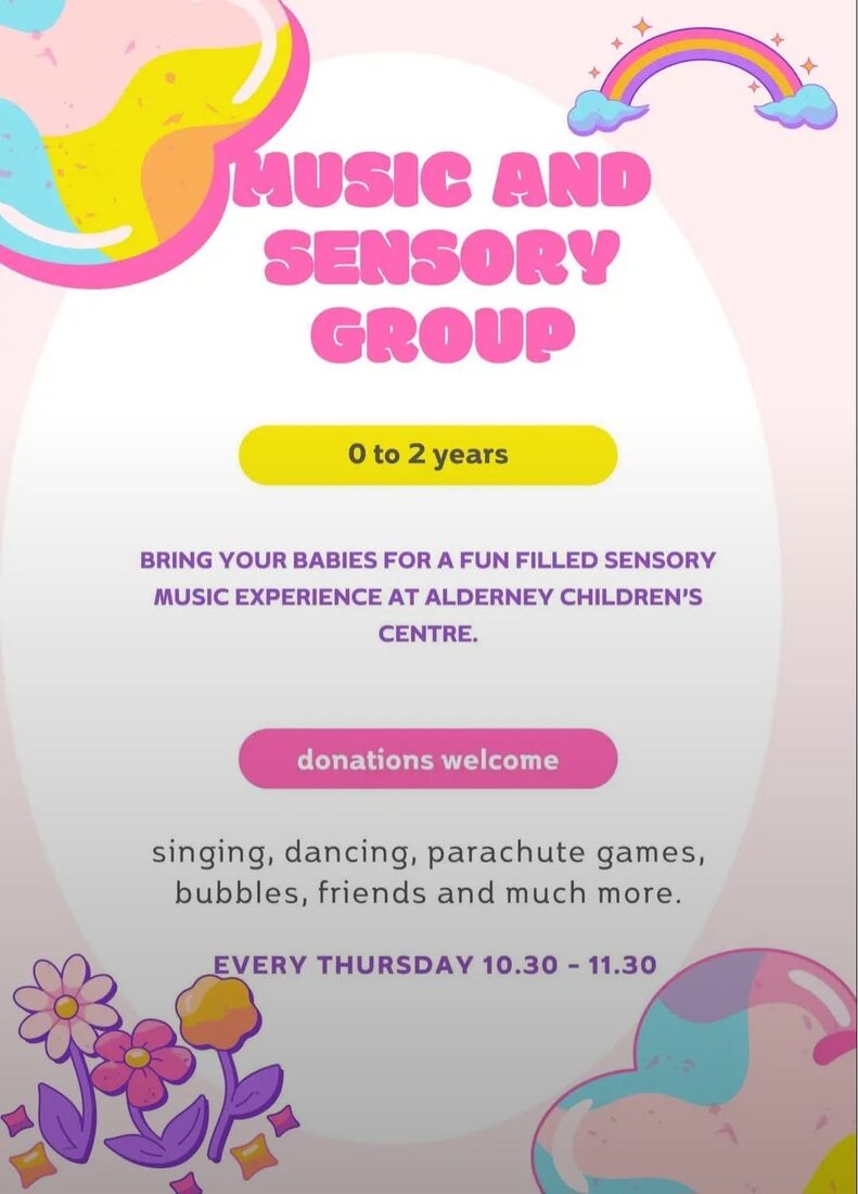 Poster for the Music and Sensory Group at Alderney Children's Centre